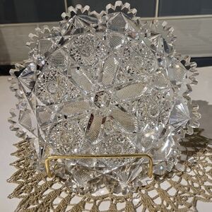 American Brilliant Cut Clear Glass Candy Dish 7in